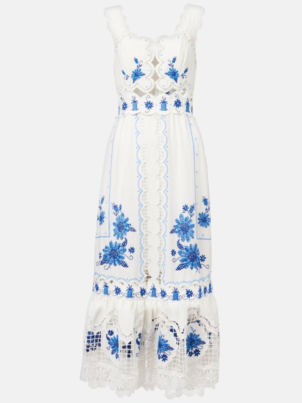 Farm Rio Embroidered Linen-Blend Midi Dress - Picture 5 of 16